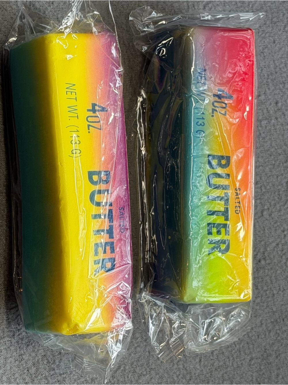 2 pack of realistic butter squishy Rainbow Gradient fidget toy